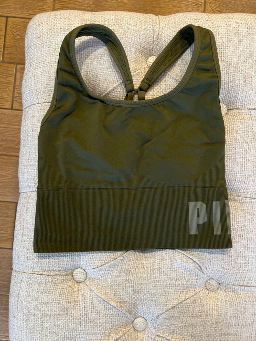 PINK Victoria's Secret Olive Seamless Racerback Sports Bra